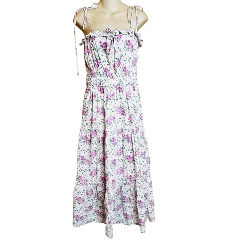 Pink Floral Midi Sundress Miami Francesca' Cotton Cottagecore Dress L